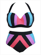 High-Waisted Color-Block Bikini Set