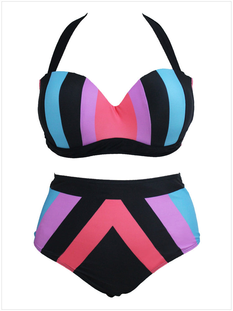 High-Waisted Color-Block Bikini Set