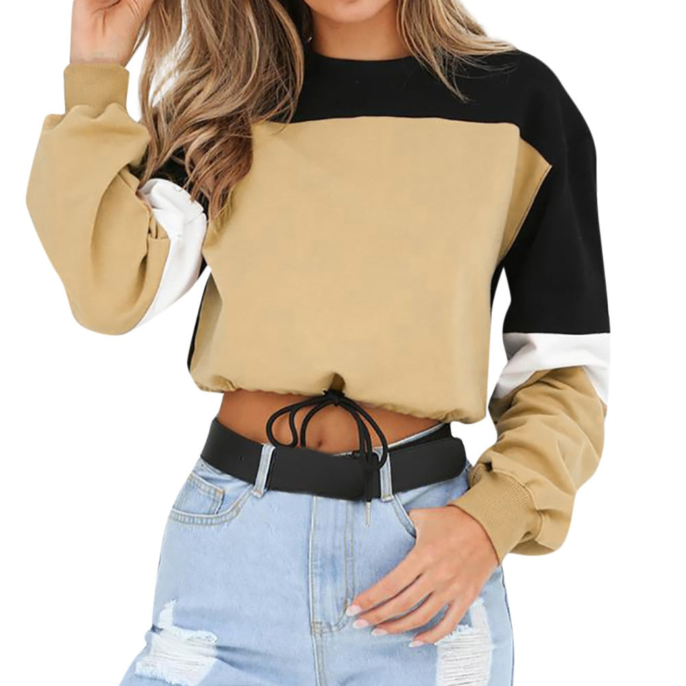 Cut-Out Cropped Hoodie with Tie Detail for Women