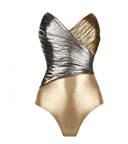 Metallic Gold and Silver Strapless One-Piece Swimsuit