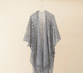 Leopard Print Kimono Beach Cover-Up with Tassels (One Piece)