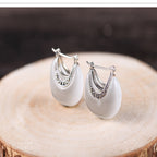 Silver Vintage Cat Eye Stone Earrings (Genuine)