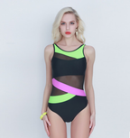 Black Neon Mesh Stripe One-Piece Swimsuit