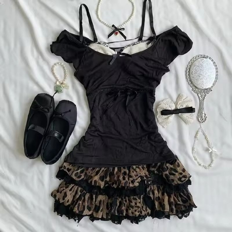 Strappy Faux Two-Piece Black Crop Top