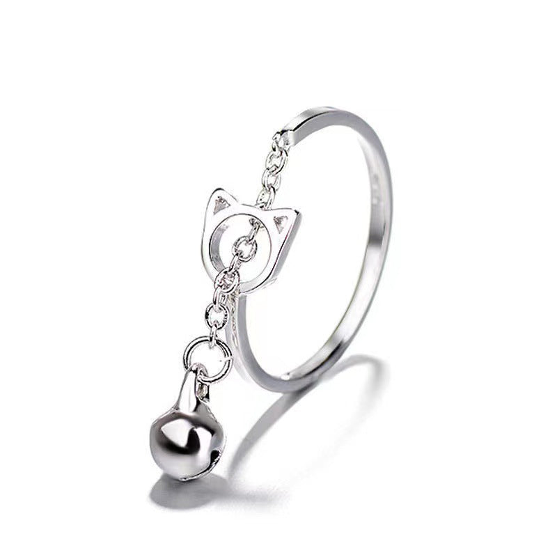 Hollow Cat Bell Ring with Simple Tassel