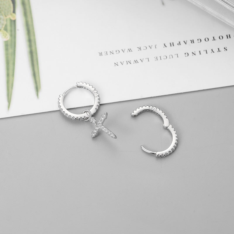 Asymmetrical Earrings with Crystal Cross Design (Women)