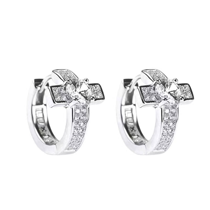 Men's Cross Earrings with Zircon Hip Hop Style