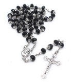 Catholic Beaded Necklace with Purple Glass Crucifix