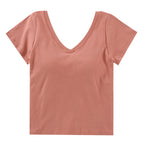 Crop Top with Built-in Bra and V-Neck Design for Women