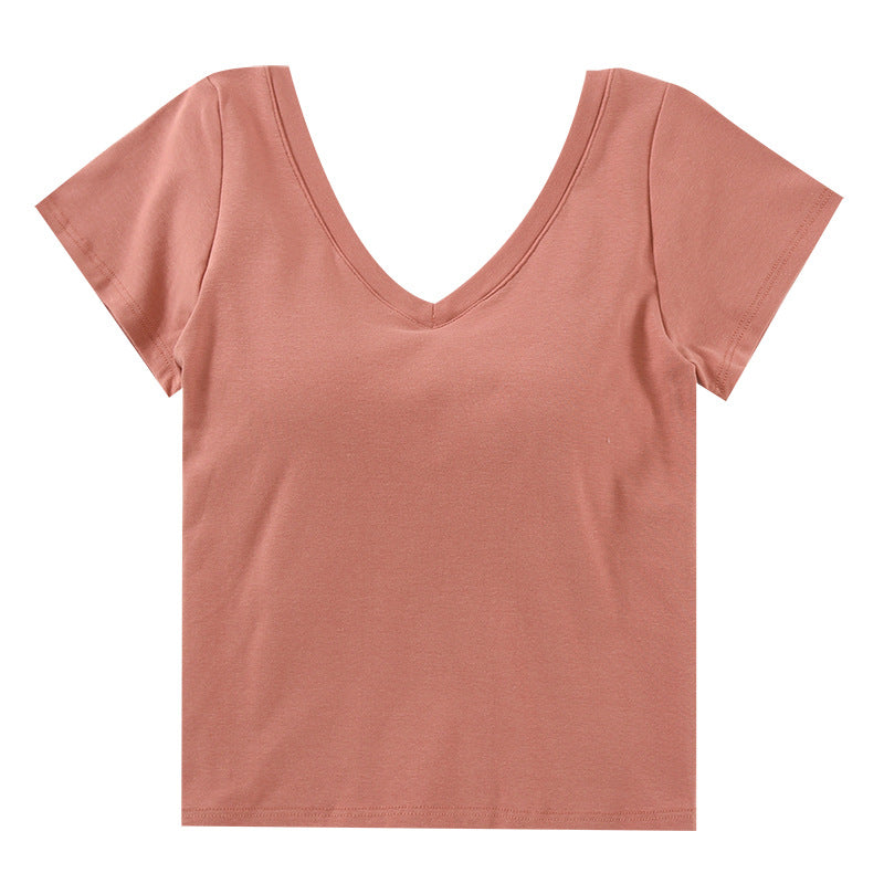 Crop Top with Built-in Bra and V-Neck Design for Women