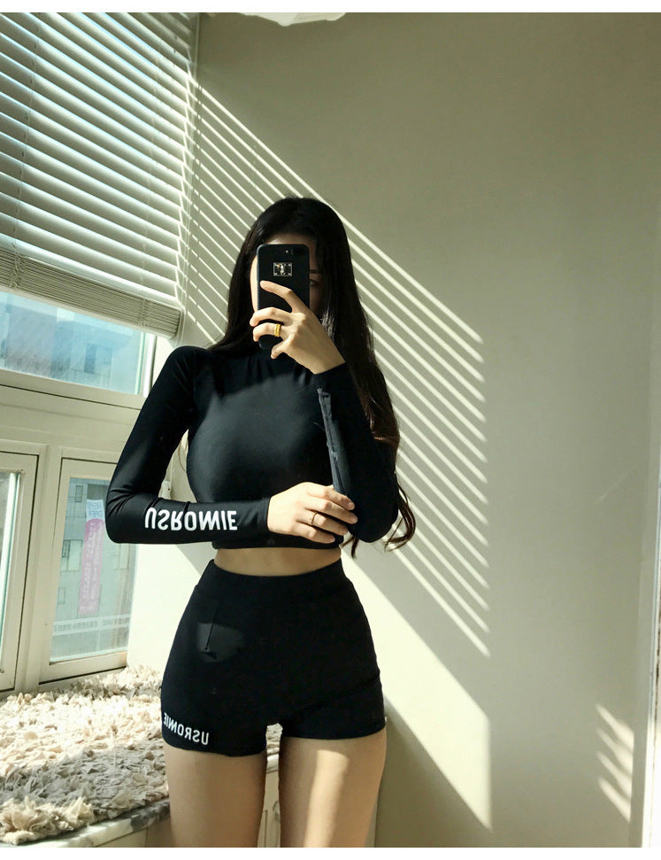 Women's Long-Sleeve Zip Rash Guard and Swim Shorts Set