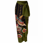 Women's Boho Bird Floral One-Piece Swimsuit with Cover-Up Skirt