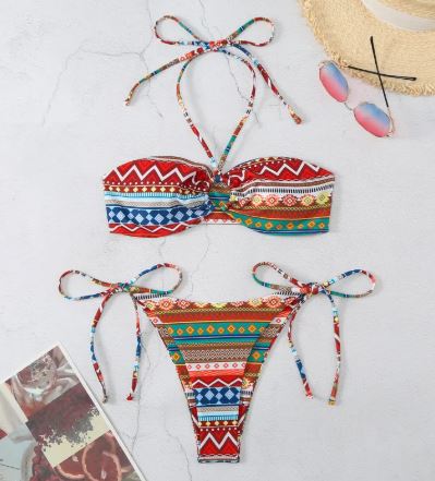 Tribal Print Bandeau Bikini Set