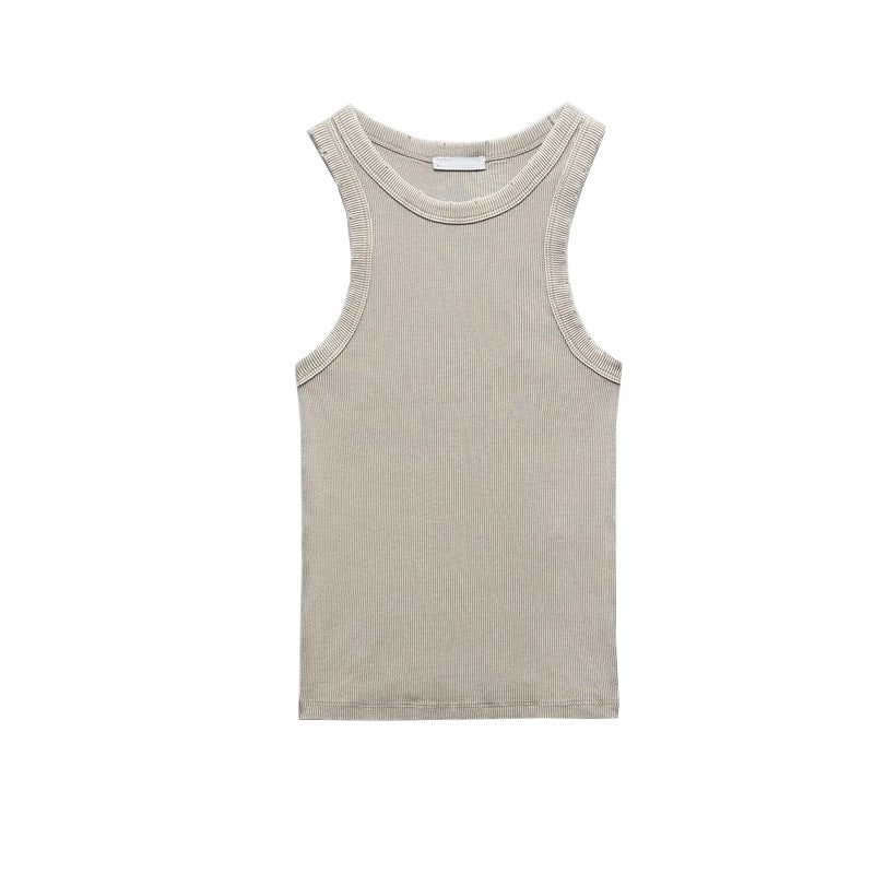Retro American Style Ribbed Tank Top for Women