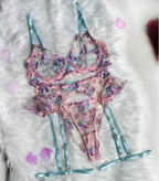 Embroidered Lace Up Suspender Underwear Set