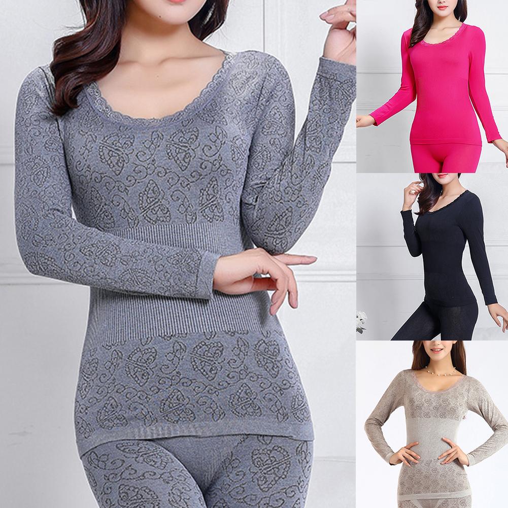 Lace Thermal Underwear Set for Women - Seamless & Antibacterial