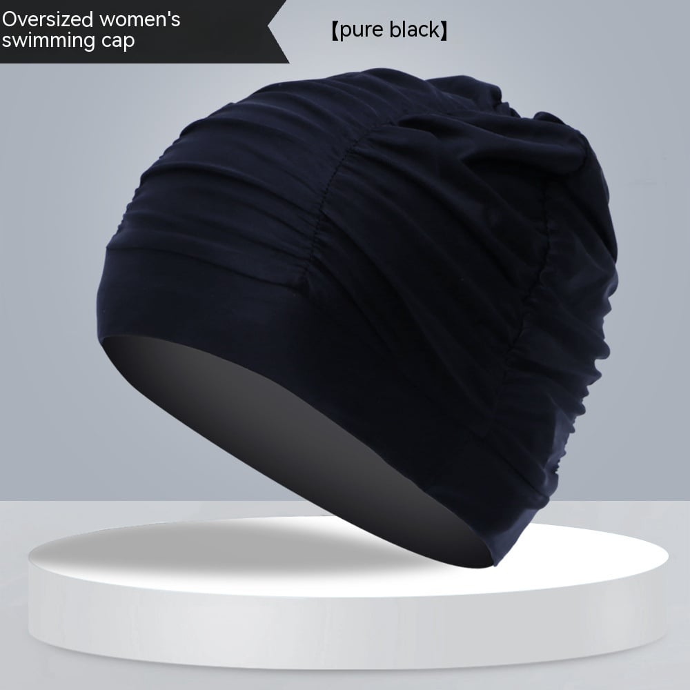 Pleated Fabric Long-Hair Swim Cap