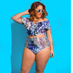 Plus Size Women's Geometric Ruffle High-Waist Bikini Set