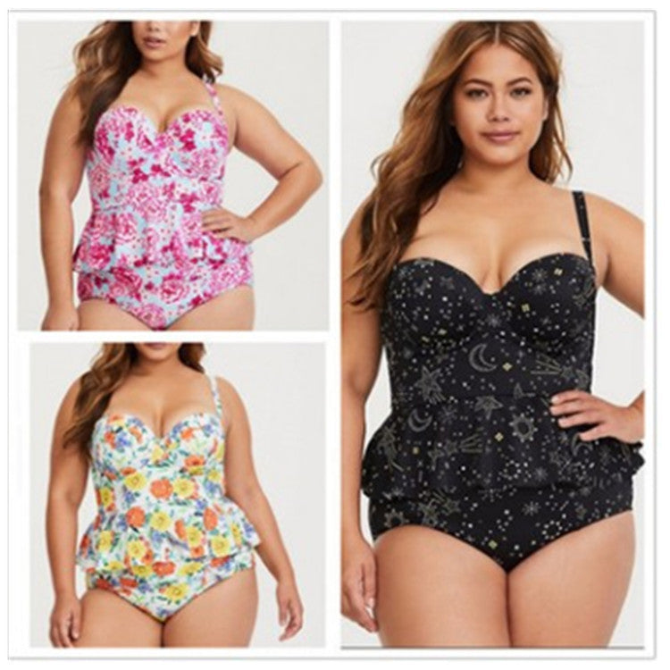 Plus Size Bustier Peplum Tankini Set