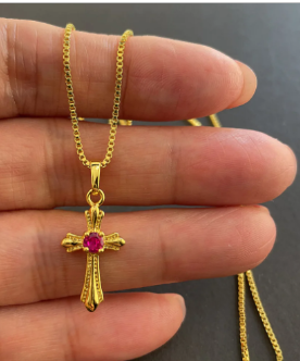 Cross Necklace with Pink Rhinestone (One)