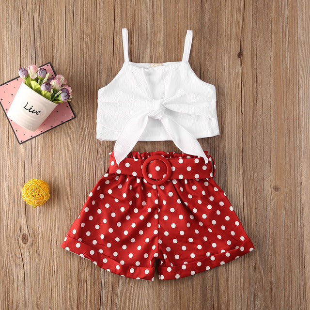Baby Girl Summer Bowknot Crop Top & Polka Dot Shorts