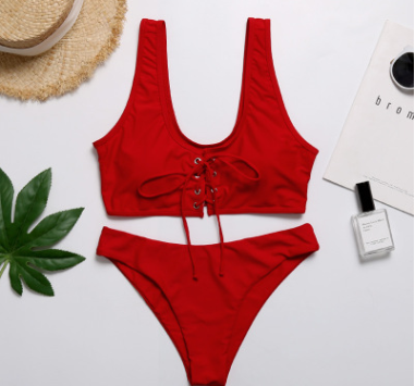 Lace-Up Scoop-Neck Bikini Set