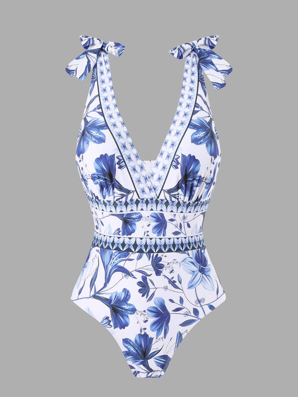 Blue Floral One-Piece Swimsuit and Maxi Skirt Set