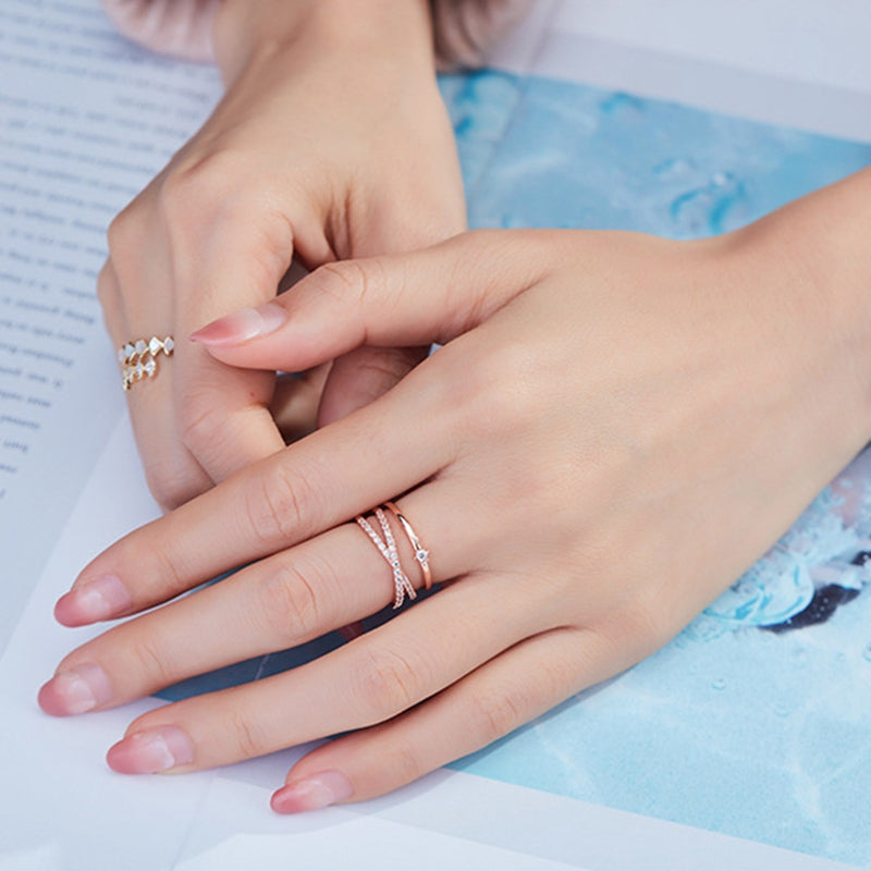 Fashionable Adjustable Cross Double-layer Ring for Women