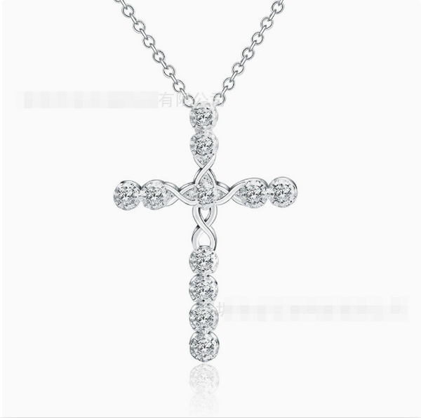 Silver Cross CZ Crystal Pendant Necklace for Women | Christian Jewelry