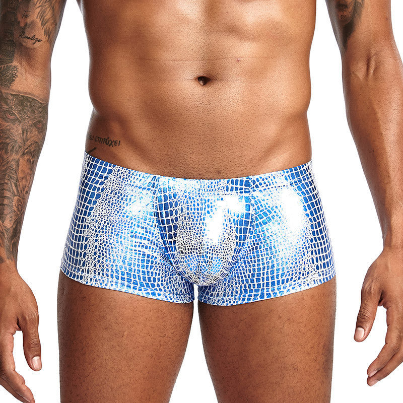 Men's Metallic Snakeskin Low-Waist Boxer Trunks