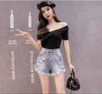 Women's Frayed High-Waist Denim Shorts (A-Line Style)