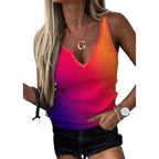 Gradient Notched Neck Casual Sleeveless Women's Tank Top