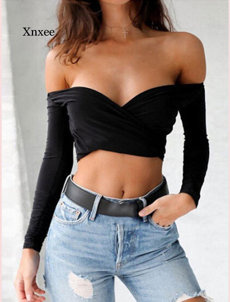 Summer Women's Off Shoulder V Neck Crop Top (S-XL)