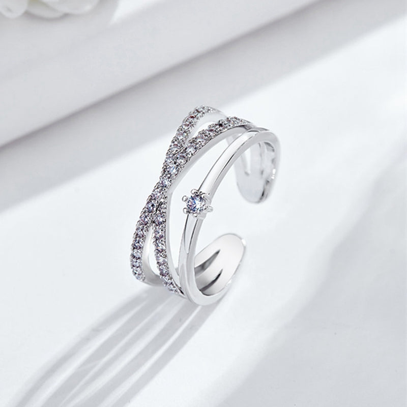 Fashionable Adjustable Cross Double-layer Ring for Women