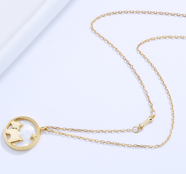 Silver Necklace with Cartoon Dog Pendant and Shell