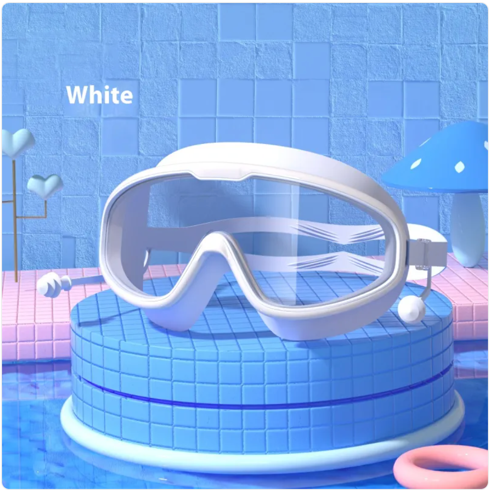 Large Frame Anti-Fog Waterproof Swim Goggles with Earplugs