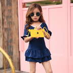 Girls Navy Ruffle One-Piece Swim Dress
