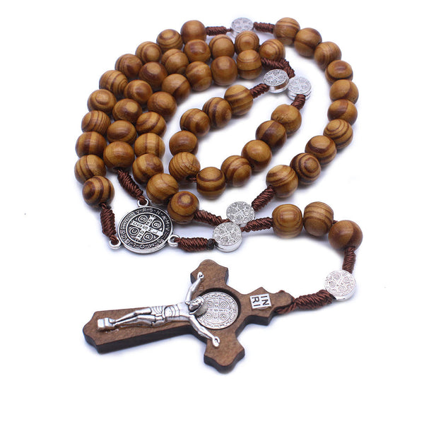 Handcrafted Wooden Cross Rosary Necklace | Christian Jewelry
