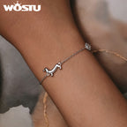 WOSTU Silver Dachshund Dog Charm Bracelet for Women