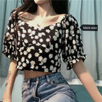 Summer 2020 High-Waist Daisy V-Neck Crop Top for Women