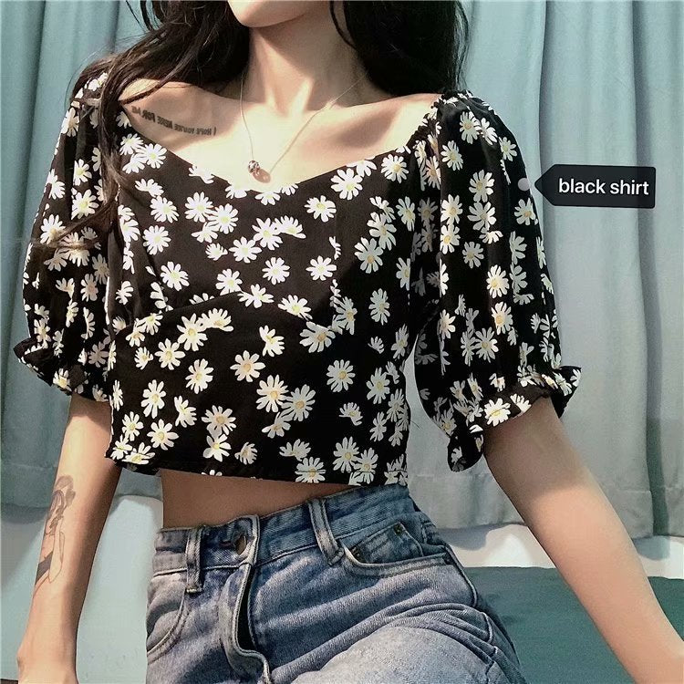 Summer 2020 High-Waist Daisy V-Neck Crop Top for Women