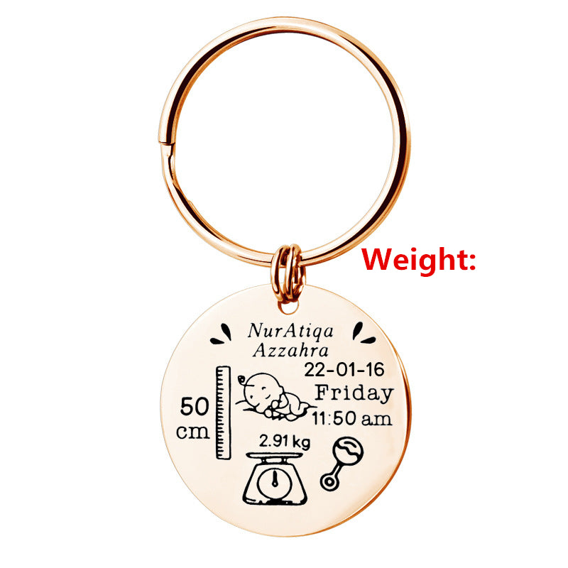 Custom Stainless Steel Keychain with Baby Birth Token | Accessory