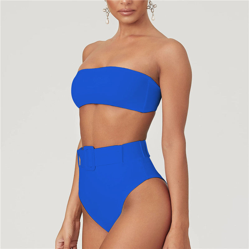 High-Waisted Belted Bandeau Bikini Set