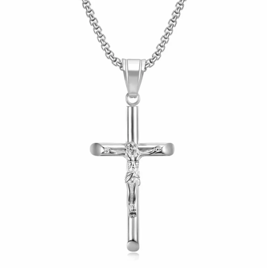 Gold Titanium Steel Crucifix Necklace