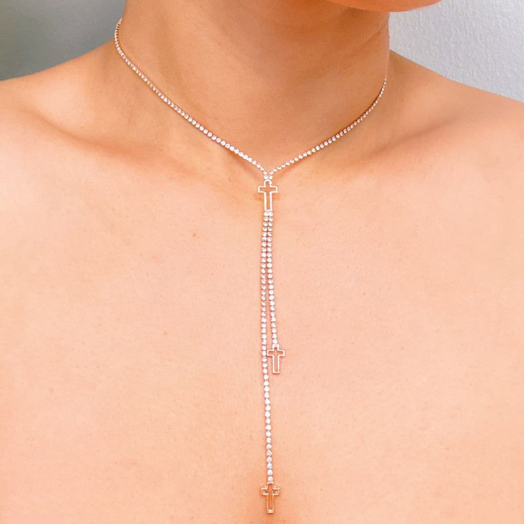 Glam Cross Y-drop Necklace