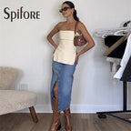 Spifore Off Shoulder Zipper Crop Top for Women