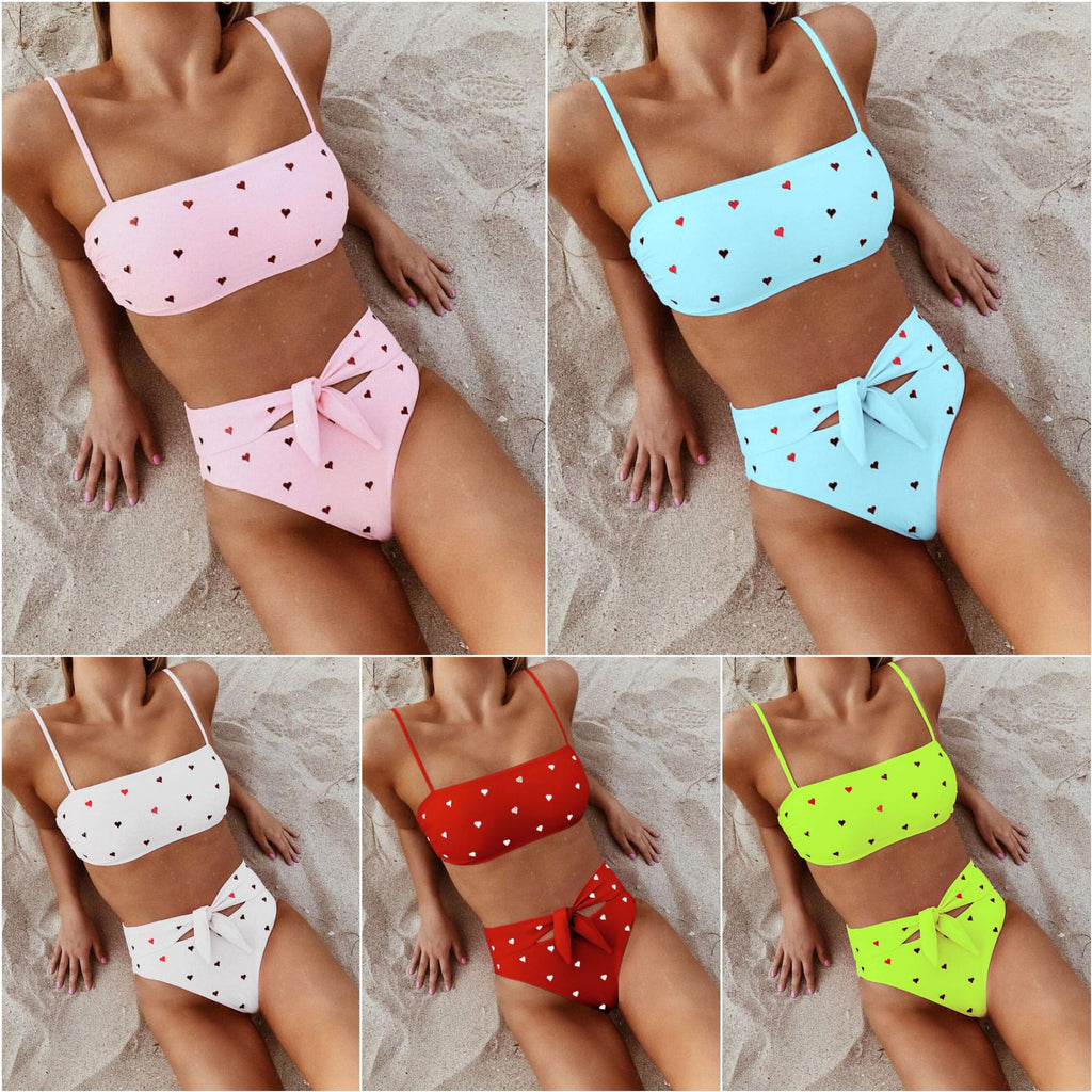 Heart Print High-Waisted Bikini Set