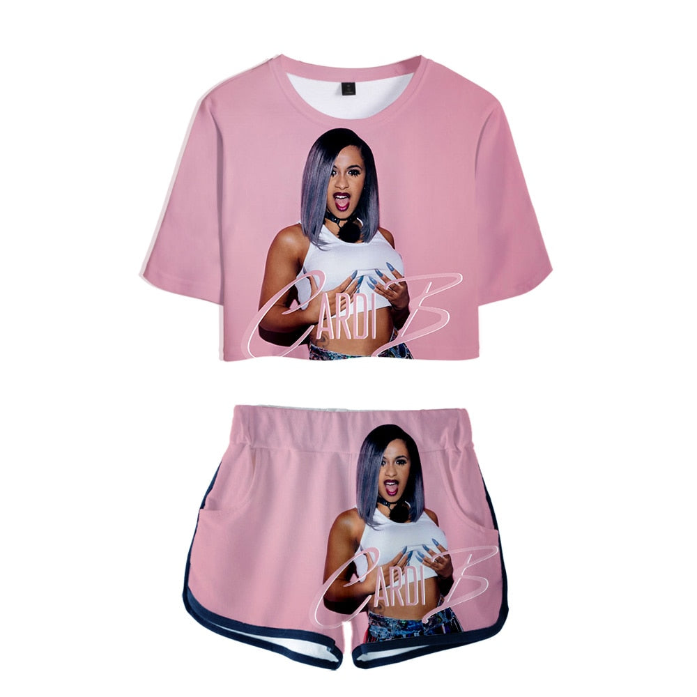 Cardi B Trendy 3D Crop Top and Shorts Set