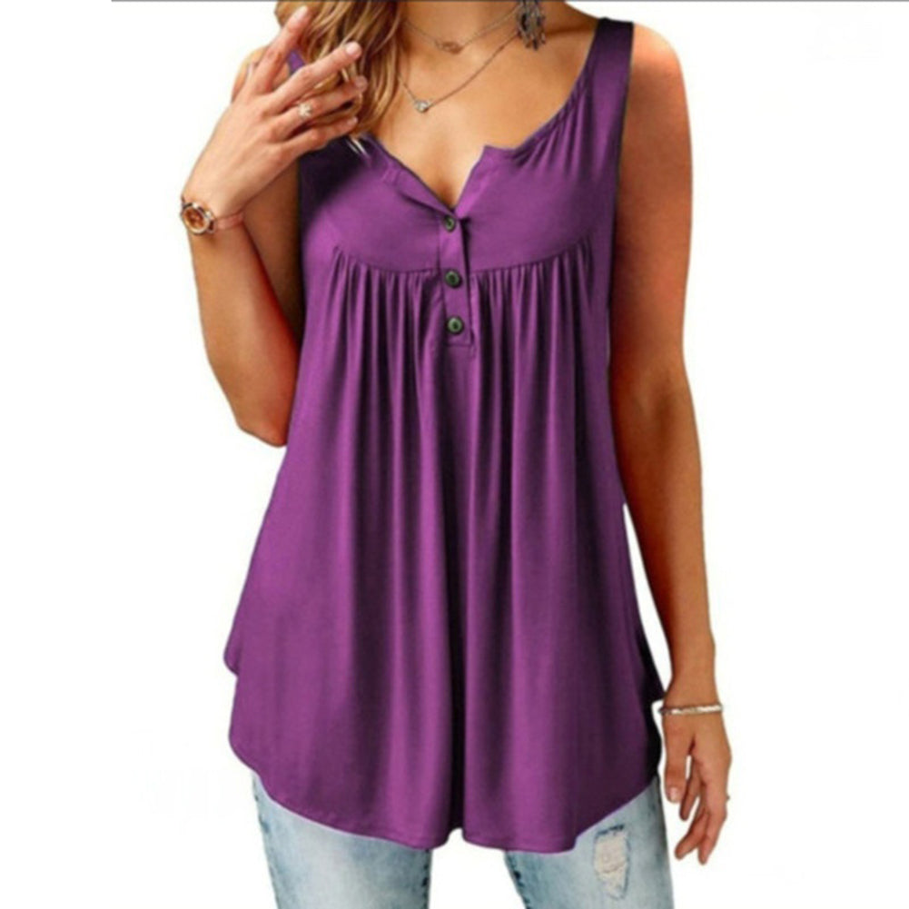 Women's U Neck Sleeveless Pleated Summer Tank Top