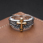 Cross Wings Men's Silver Graffiti Letter Ring